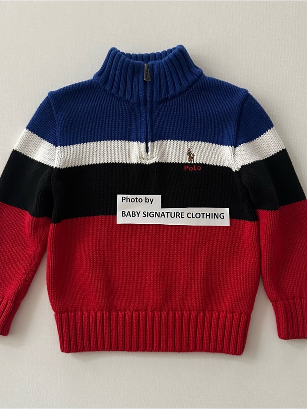 Polo Ralph Lauren 4T Toddler Boy Red Blue Striped Quarter-Zip Sweater Pullover